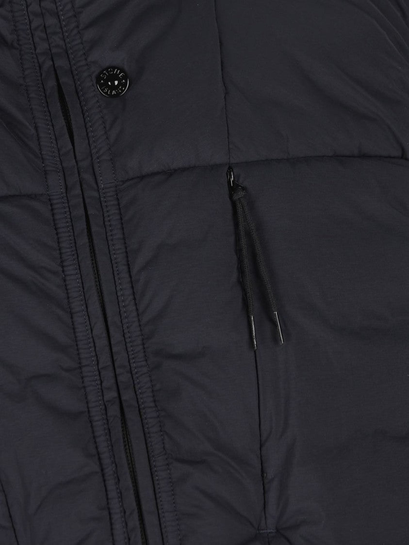 Stone Island Quilted Blue Jacket With High Collar