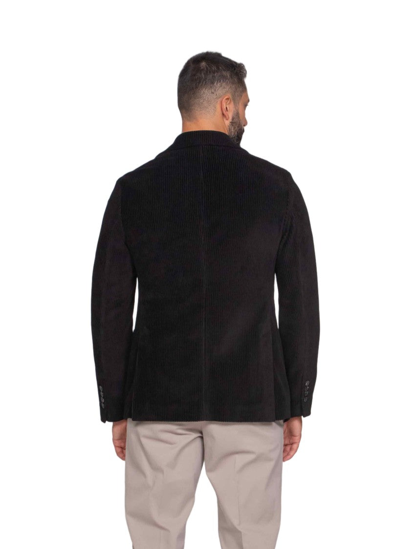 Circolo 1901 Tailored Black Corduroy Jacket With Notch Lapels And Structured Fit