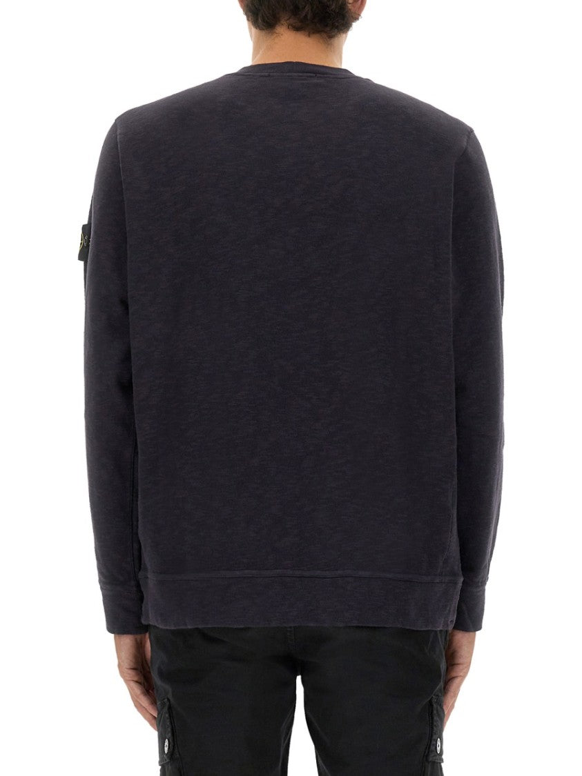 Stone Island Relaxed Fit Black Cotton Jersey Sweatshirt With Logo Patch