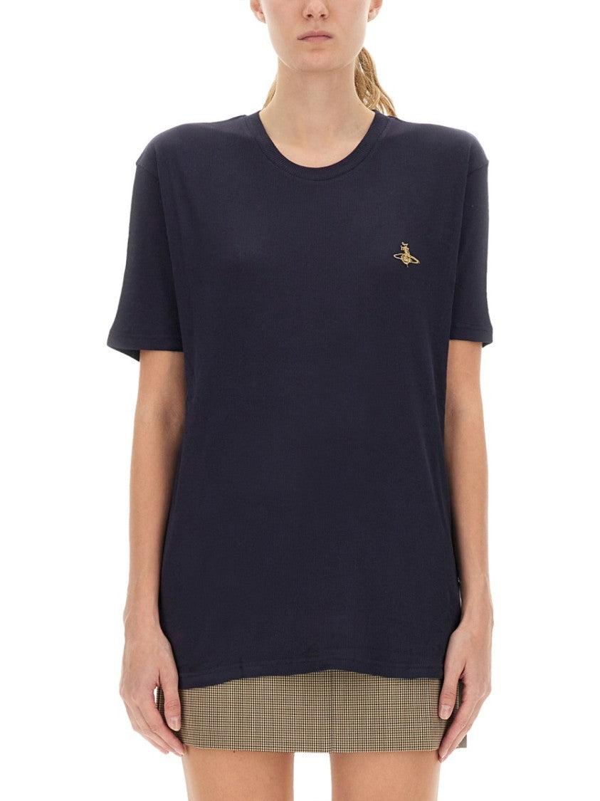 Vivienne Westwood Short-Sleeve Blue T-Shirt With Orb Embroidery