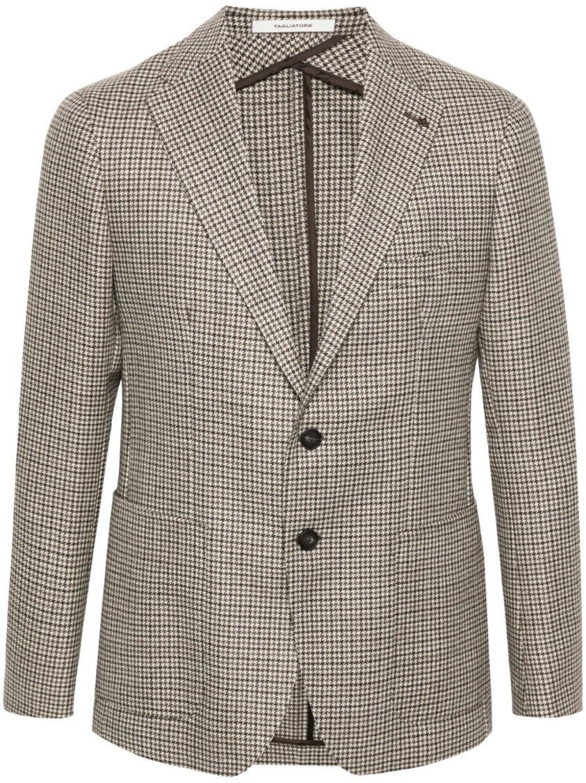 Tagliatore Brown Houndstooth Single-Breasted Blazer