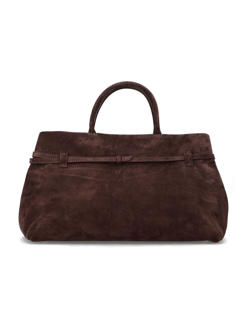 Manu Atelier Spacious Suede Tote Bag With Magnetic Closure And Organizational Interior