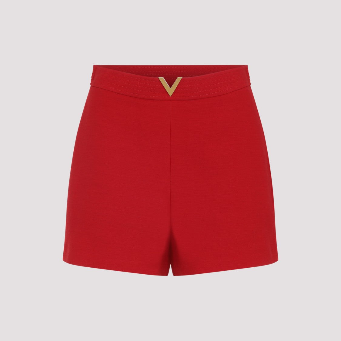 Valentino High-Waisted Red Wool Bermuda With Metallic V Logo