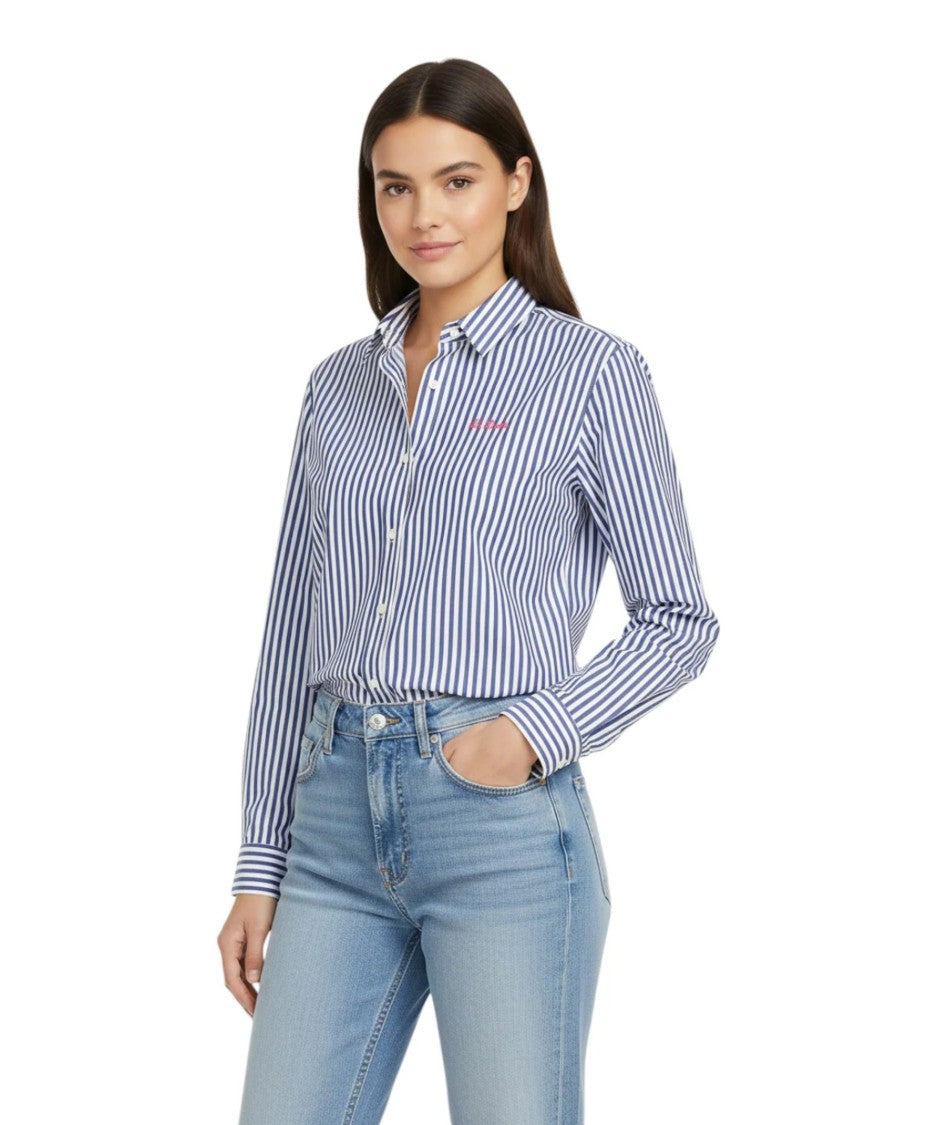 Mc2 Saint Barth Navy And White Striped Button-Down Shirt