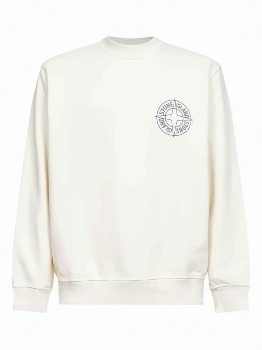 Stone Island Cotton Fleece Oversized Crewneck Sweatshirt With Minimalist Emblem