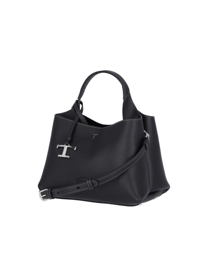 Tod's Black T Timeless Hammered Leather Clutch