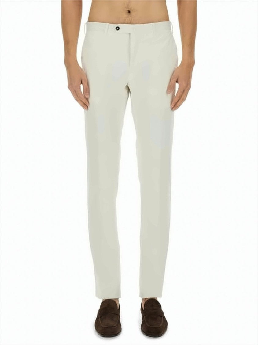 Pt Torino Tailored White Straight Pants With Mid-Rise Waist