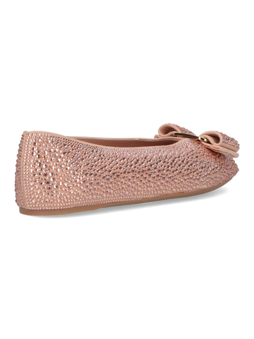 Ferragamo Pointed Toe Pink Flats With Sparkling Embellishments