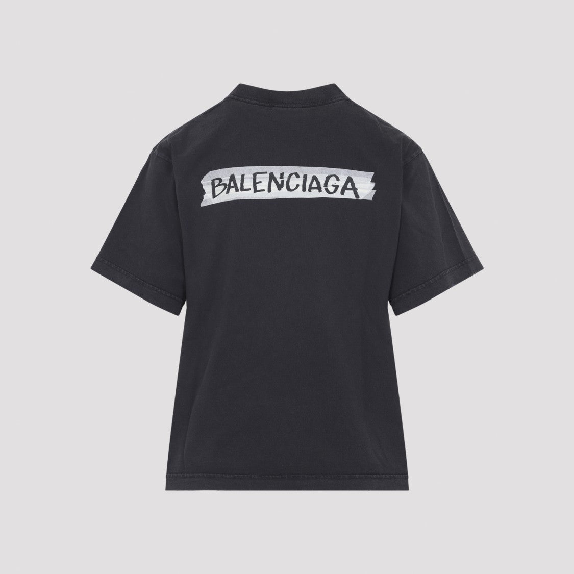 Balenciaga Faded Washed Black Cotton Medium Fit T-Shirt