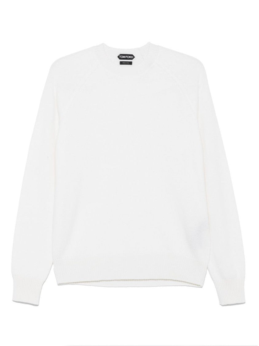Tom Ford White Crew Neck Sweater In Wool-Cashmere Blend