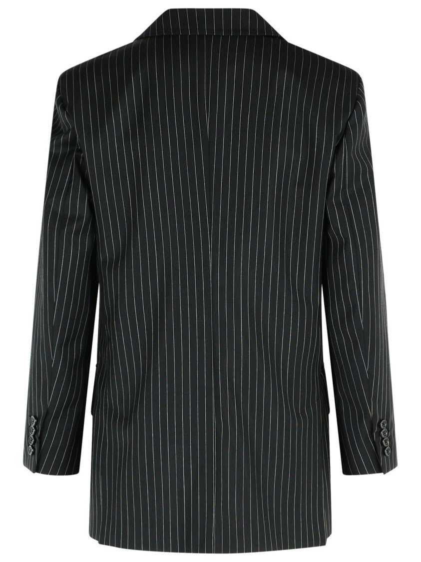 Max Mara Mattia' Black White Pinstriped Virgin Wool Blazer