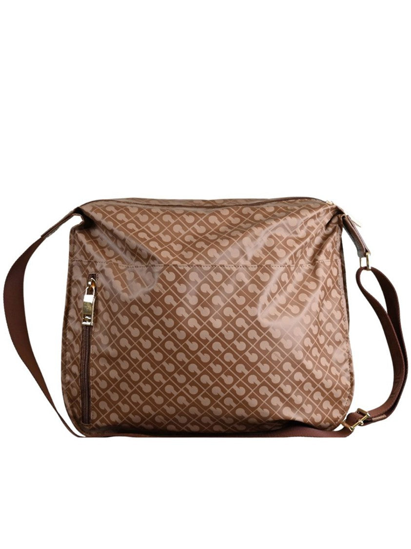 Gherardini Brown Geometric Pattern Leather Crossbody Satchel