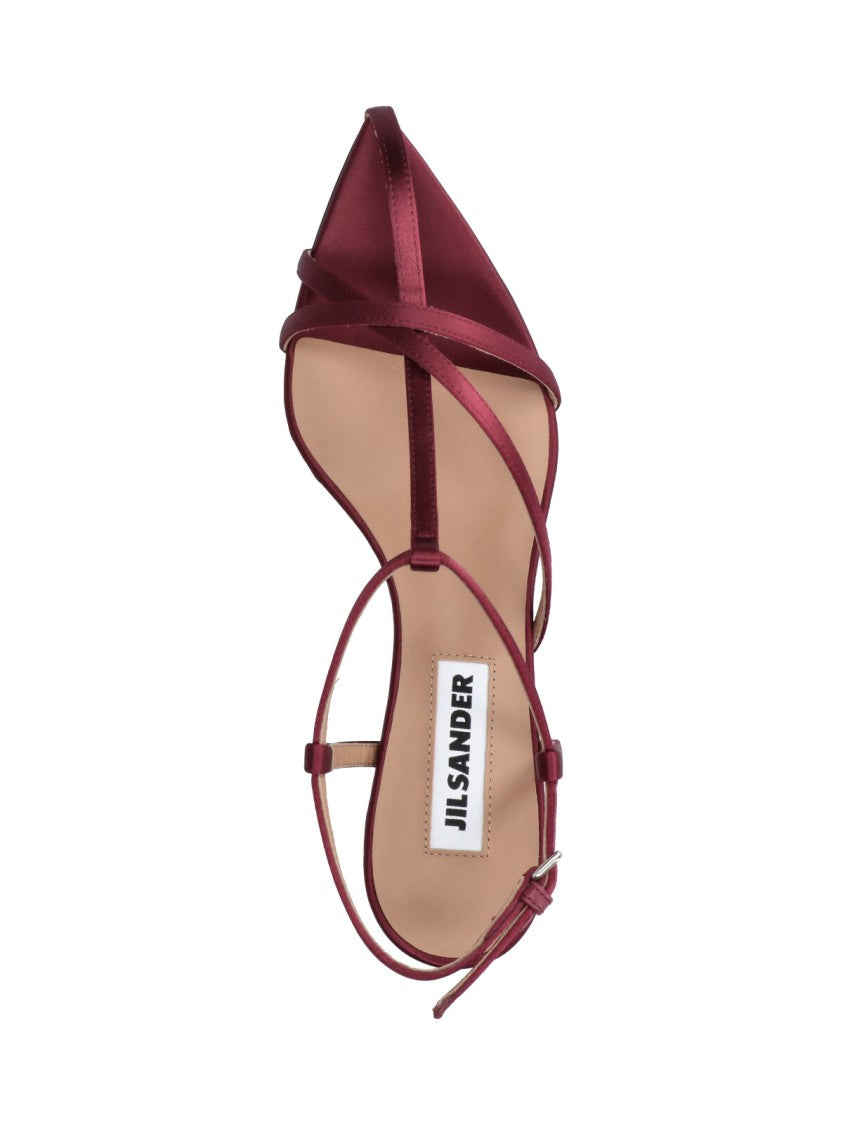 Jil Sander Burgundy Cage Fabric Rhinestone Strap Sandals