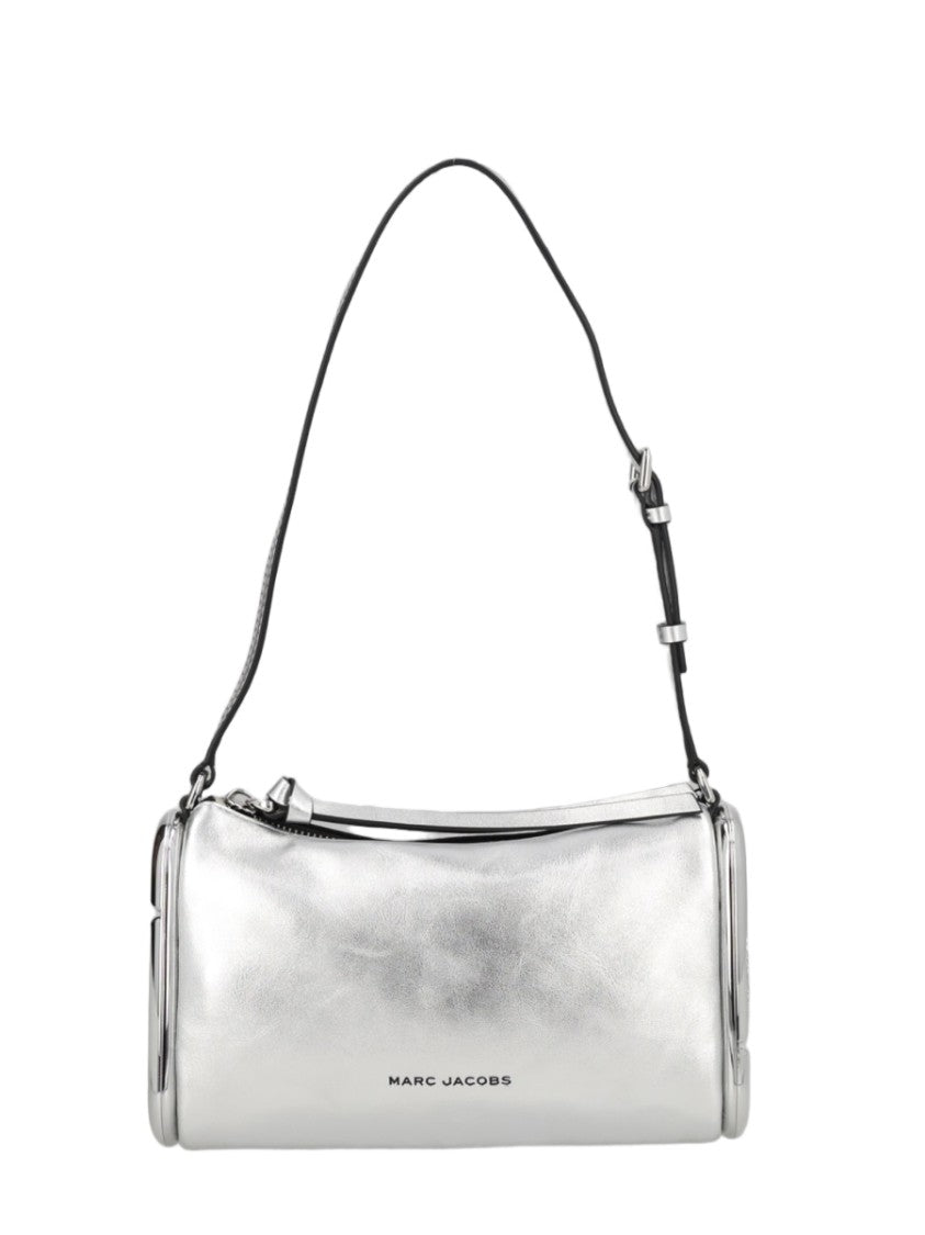 Marc Jacobs Cylindrical Silver Leather Shoulder Bag With Adjustable Strap