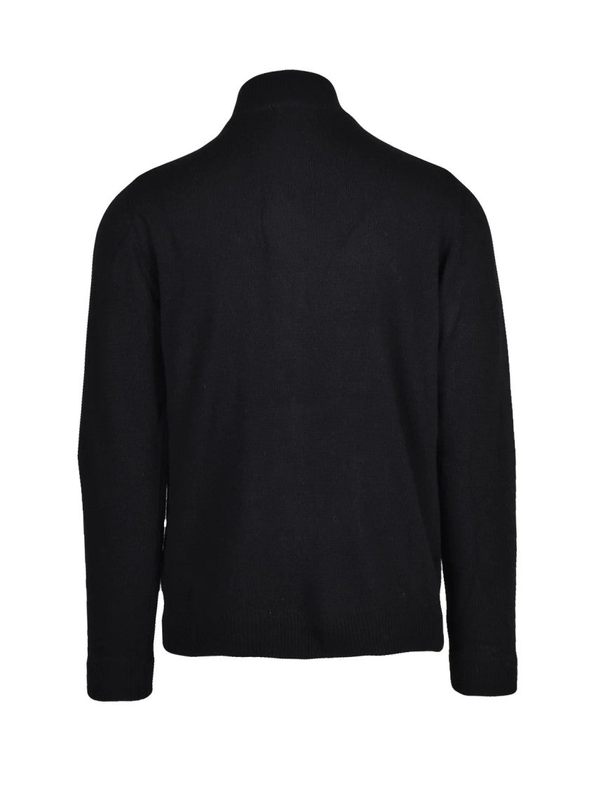 Daniele Alessandrini Black Wool-Cashmere High-Collar Cardigan