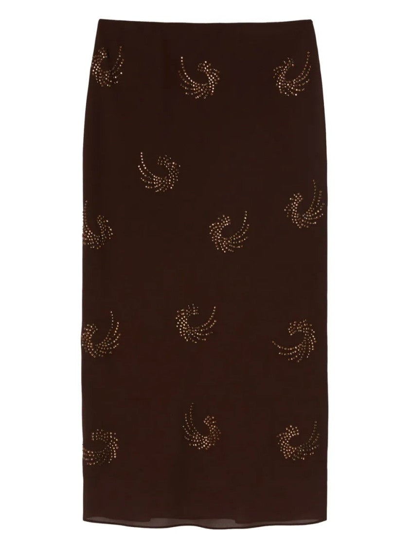 Pinko Straight Georgette Skirt With Intricate Swirl Patterns