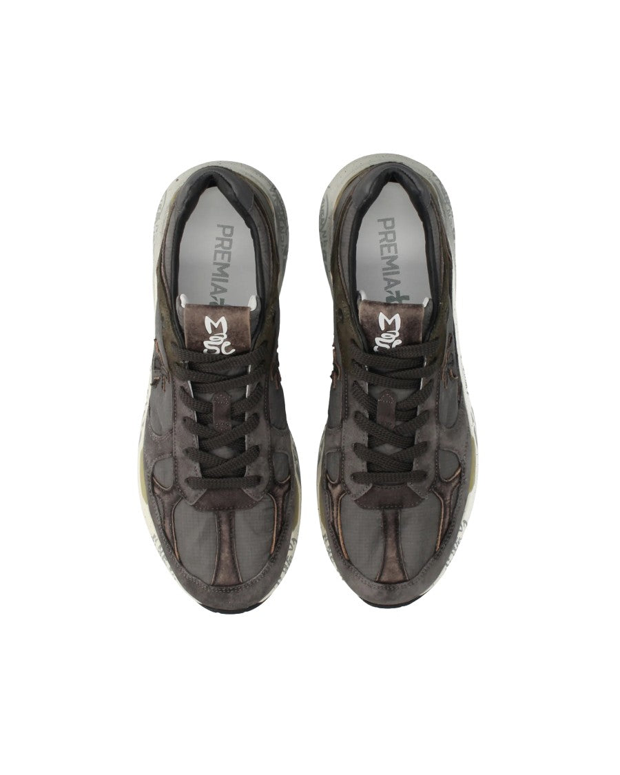 Premiata Black Taupe Dark Green Mase Leather Sneakers