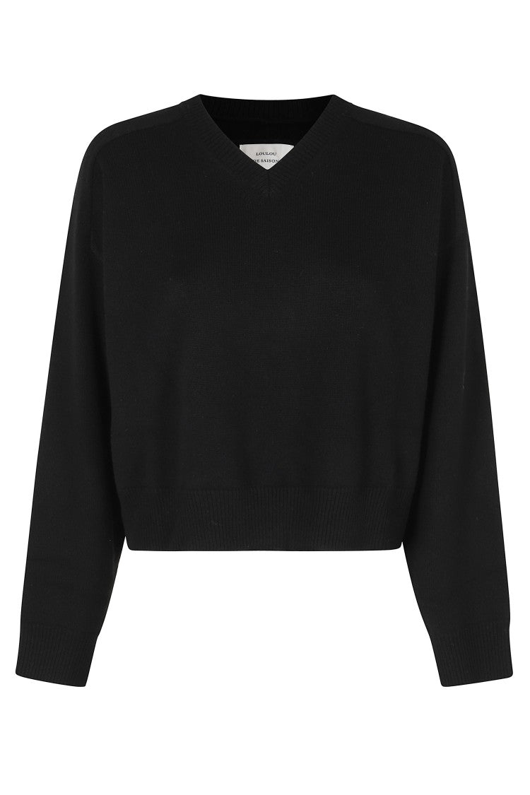 Loulou De Saison Black Anzor Dropped Shoulder V-Neck Cashmere Sweater