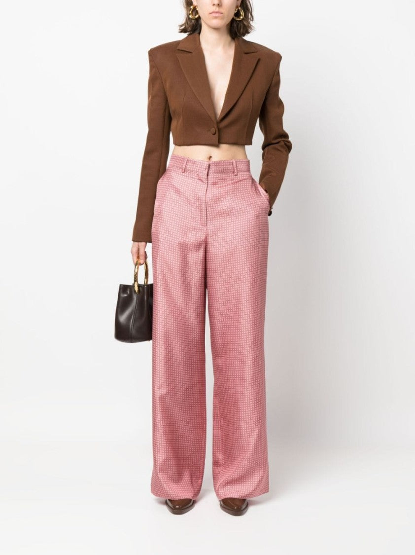 Lanvin Geometric Print Silk Wide-Leg Trousers