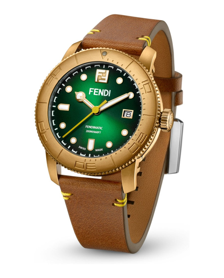 Fendi Automatic Diver Watch With Green Opalin Dial And Bronze Case