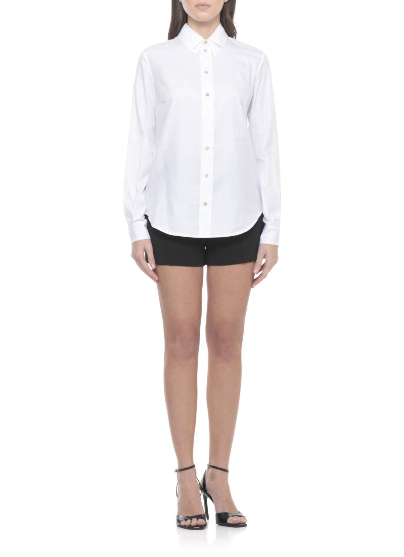 Elisabetta Franchi White Embroidered Logo Cotton Shirt
