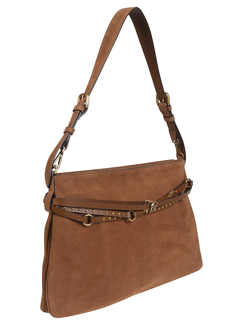 Pinko Belt Big Bag Brown Calf Leather Shoulder Bag