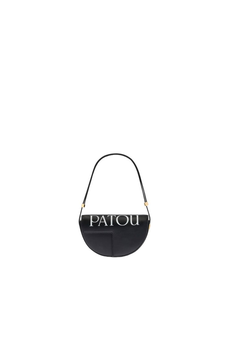 Patou Half-Circle Black Leather Handbag With Geometric Cut-Outs