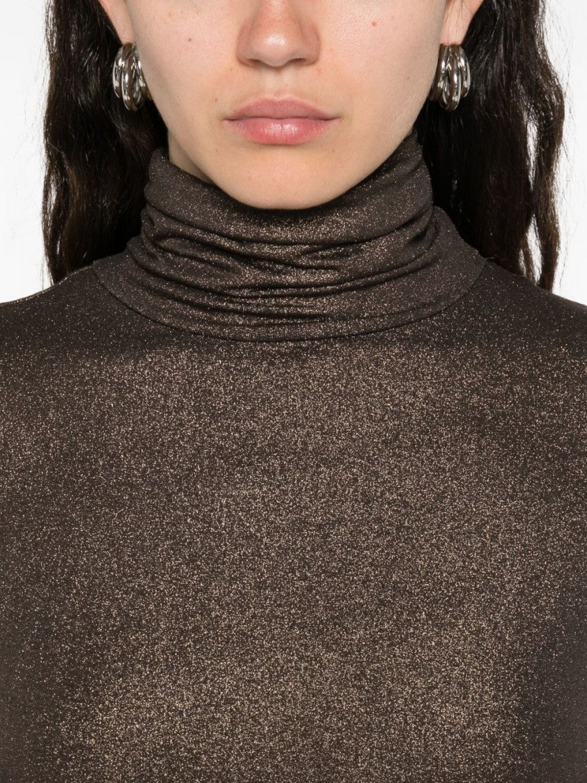 Majestic Filatures Fitted Brown Turtleneck Sweater With Subtle Shimmer