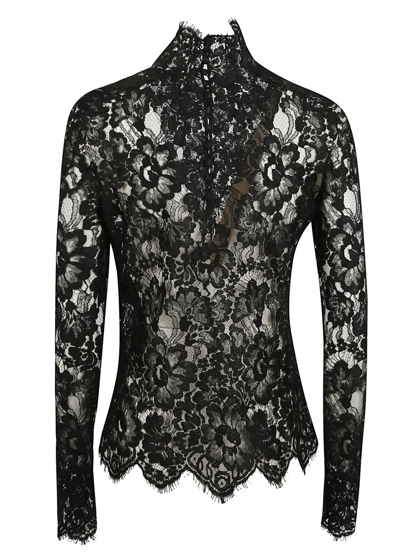 Saint Laurent Sheer Lace Long Sleeve Top