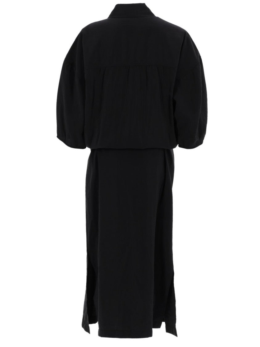 Lemaire Neutrals Belted Draped Neckline Silk Midi Dress