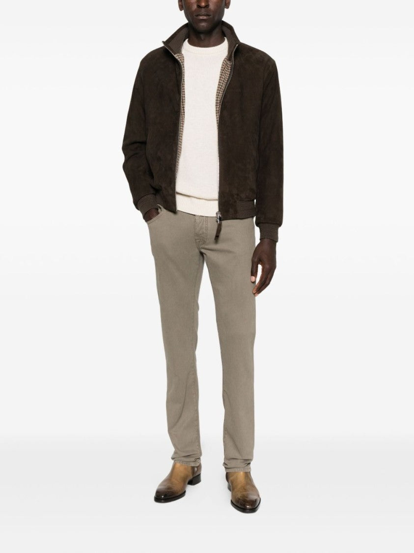 The Jack And Jackie Leathers Suede Leather Jacket With Stand Collar