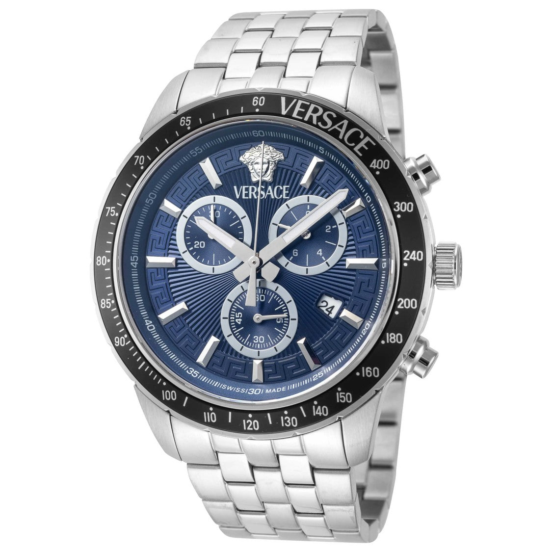 Versace Sport Chronograph In Stainless Steel With Blue Dial