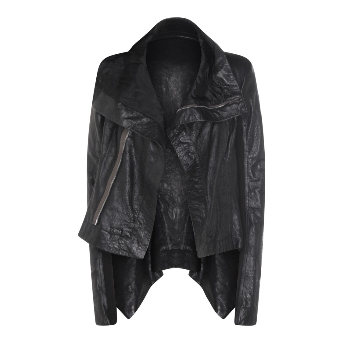 Rick Owens Asymmetrical Black Leather Jacket