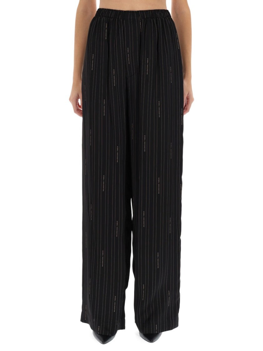Balenciaga Wide-Leg Relaxed Pants With Subtle Pinstripe Design