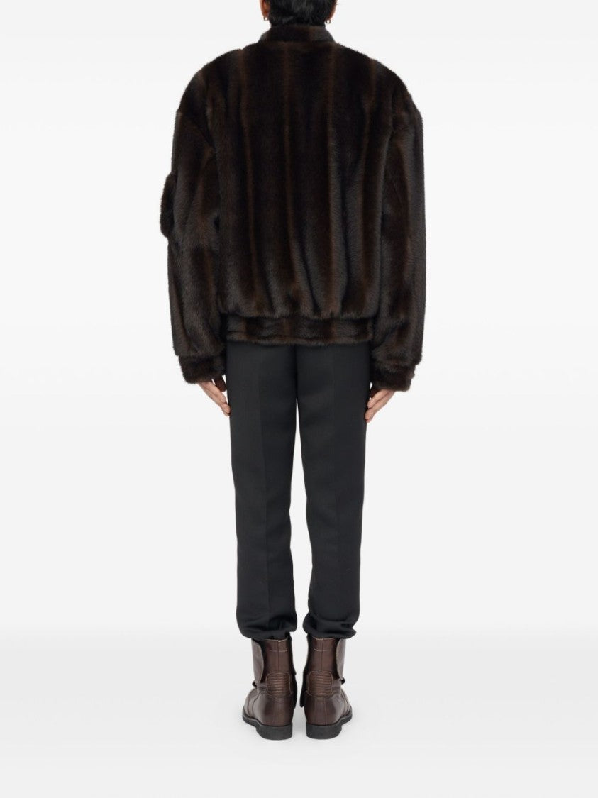 Mm6 By Maison Margiela Plush Black Faux Fur Casual Jacket