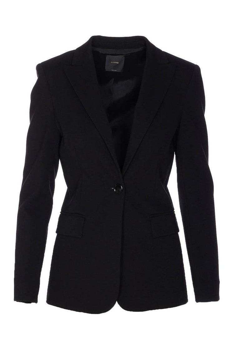 Pinko Black Single-Button Flap Pocket Viscose-Blend Blazer