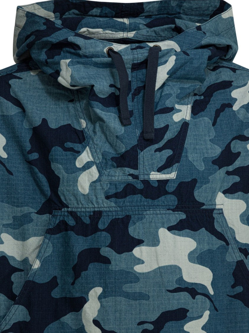 Beams Plus Blue Camouflage Jacket With Adjustable Hood And Kangaroo Pocket