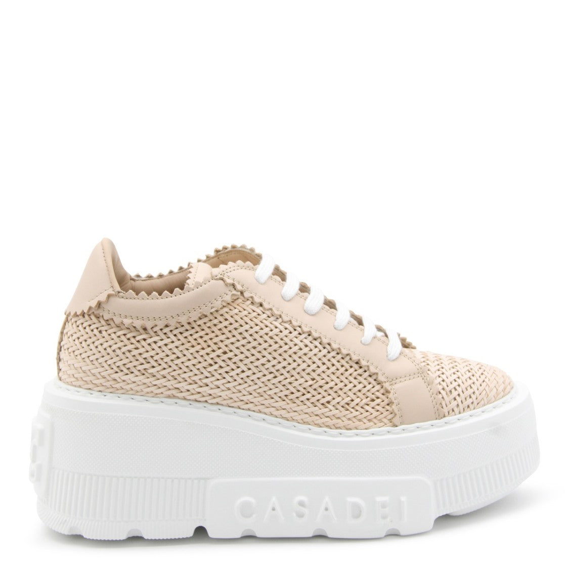 Casadei Beige Leather Woven Desing Sneakers