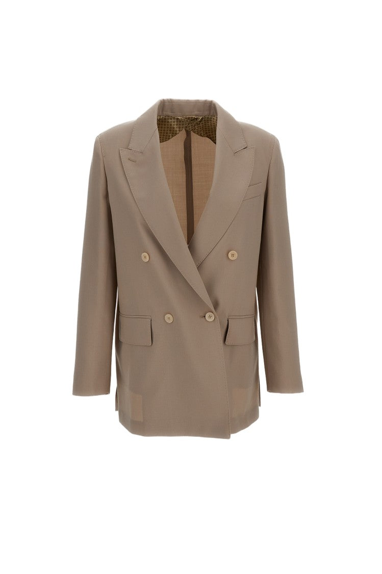Max Mara Brown Mitico Wool And Silk Double-Breasted Jacket