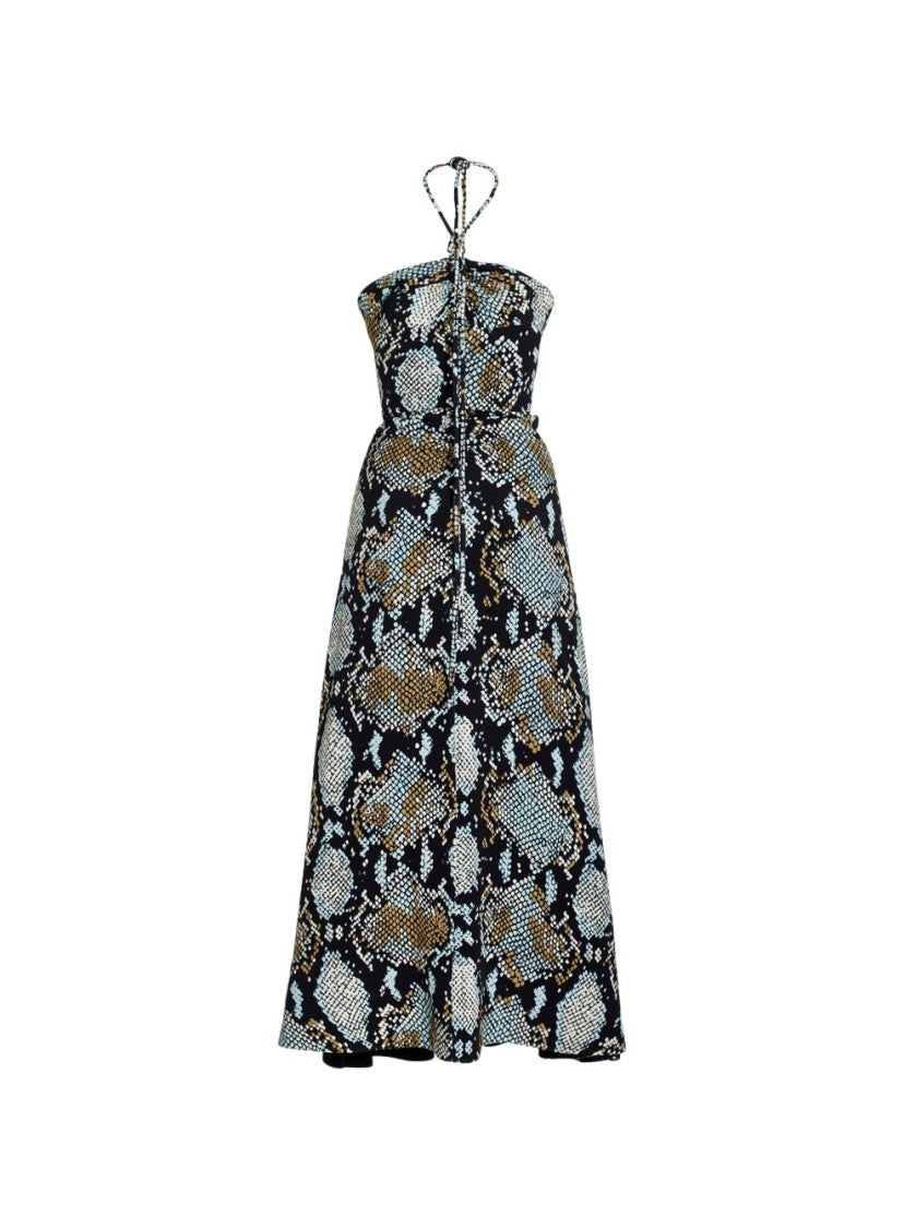 Proenza Schouler Printed Snake Crepe De Chine Halter Dress