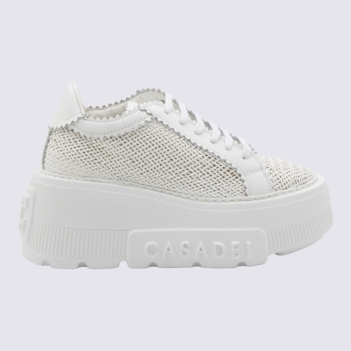 Casadei Textured White Leather Sneakers With Platform Sole