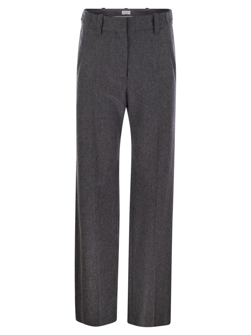 Brunello Cucinelli Straight Loose Trousers In Virgin Wool Flannel