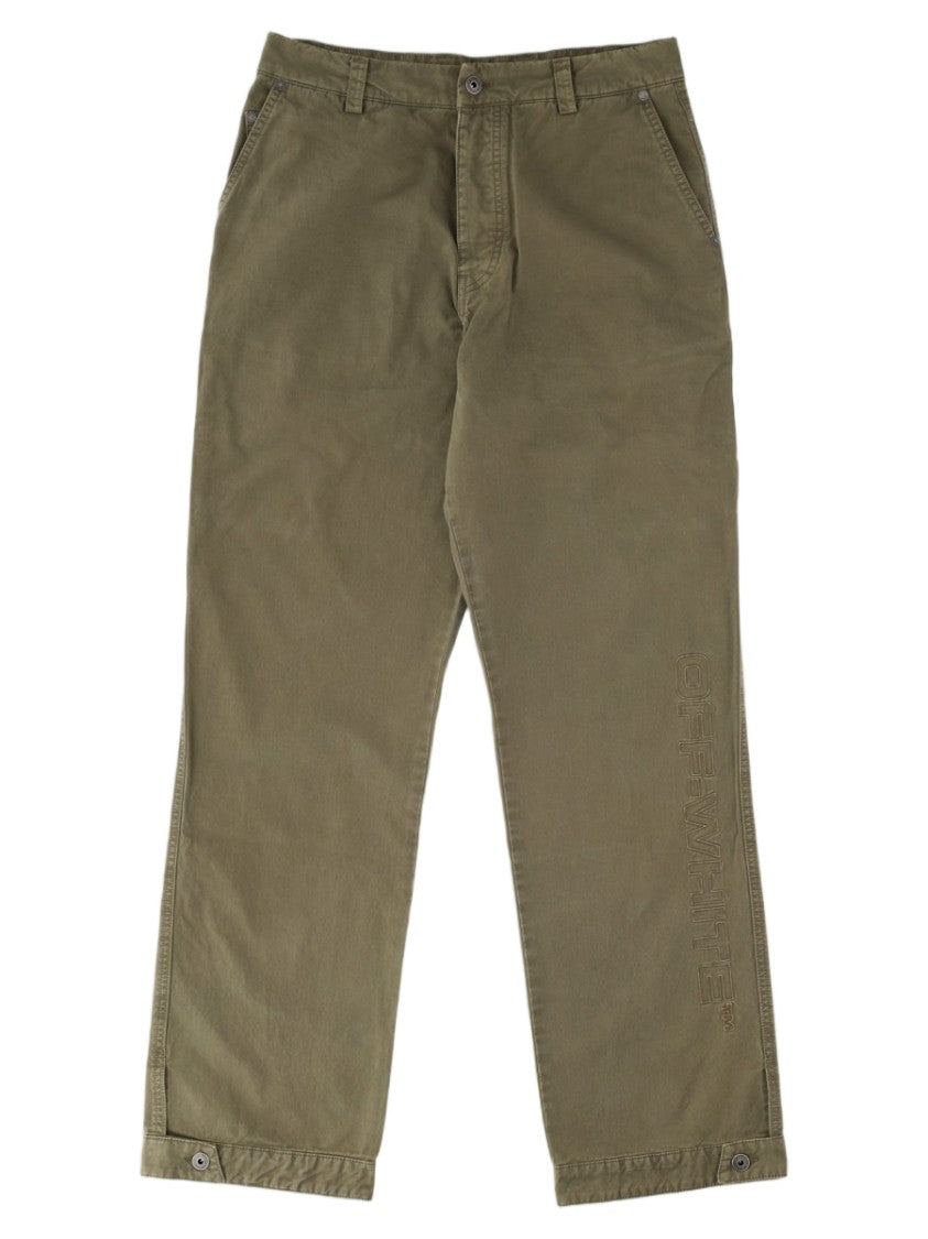 Off-White Olive Green Cotton Utility Relaxed Straight-Leg Pants