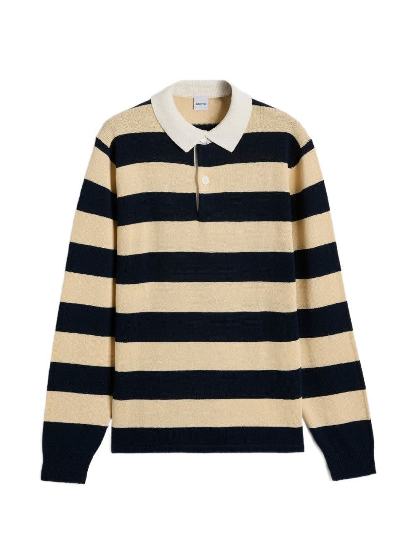 Aspesi Horizontal Striped Sweater With Classic Polo Collar
