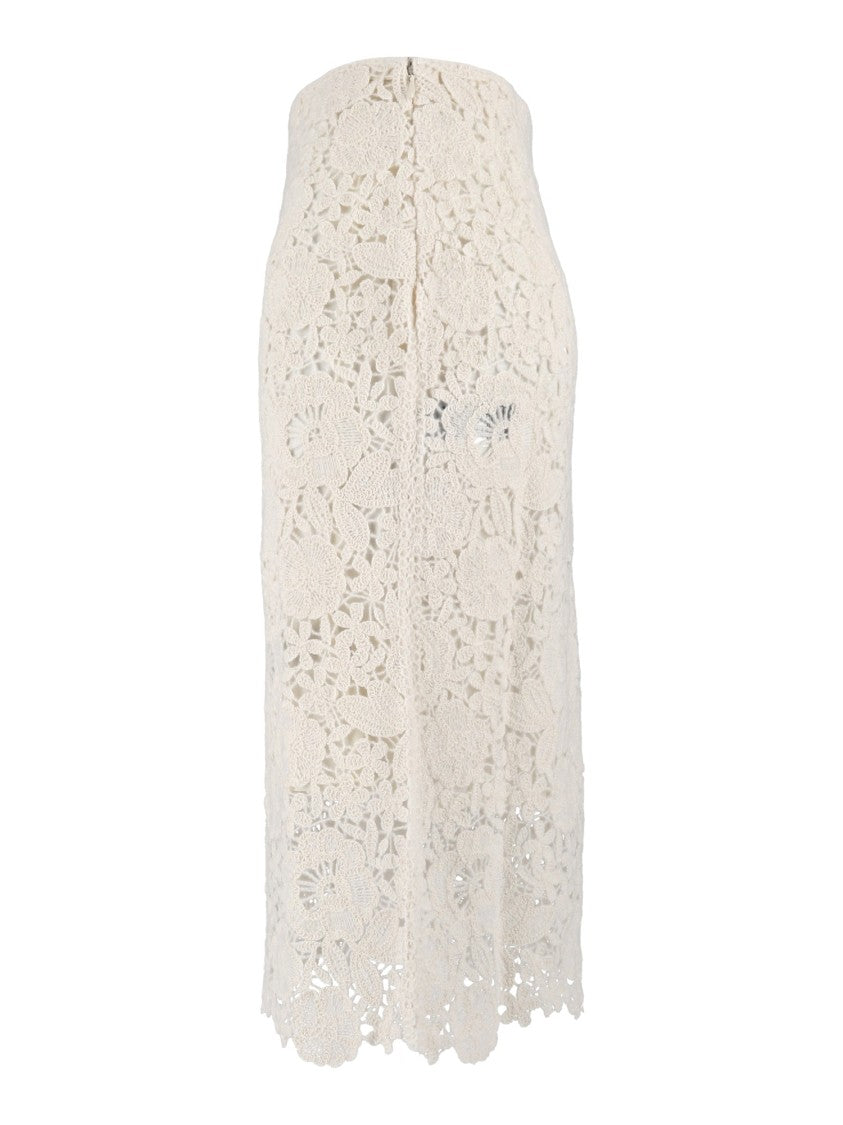 Ermanno Scervino Floral Lace Overlay Scalloped Hemline Midi Skirt