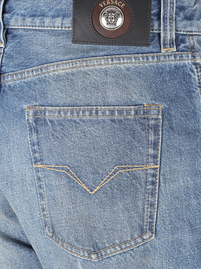 Versace Light Blue Denim Jeans With Subtle Fading
