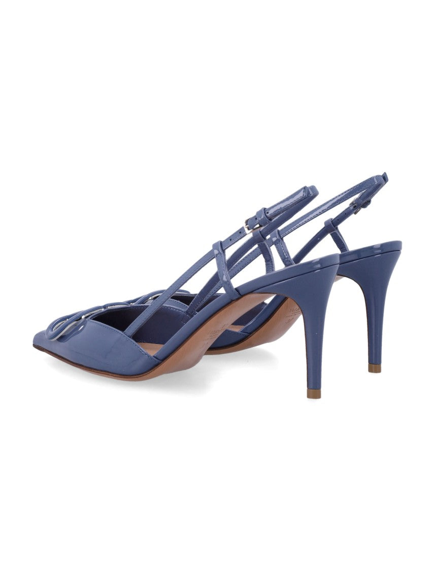 Valentino Garavani V Logo Sling Pointed-Toe Slingback Pumps