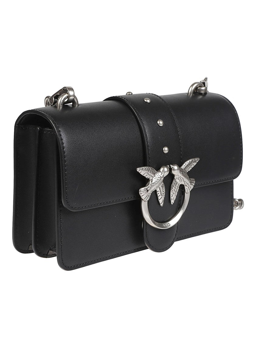 Pinko Love One Mini Black Rectangular Leather Shoulder Bag