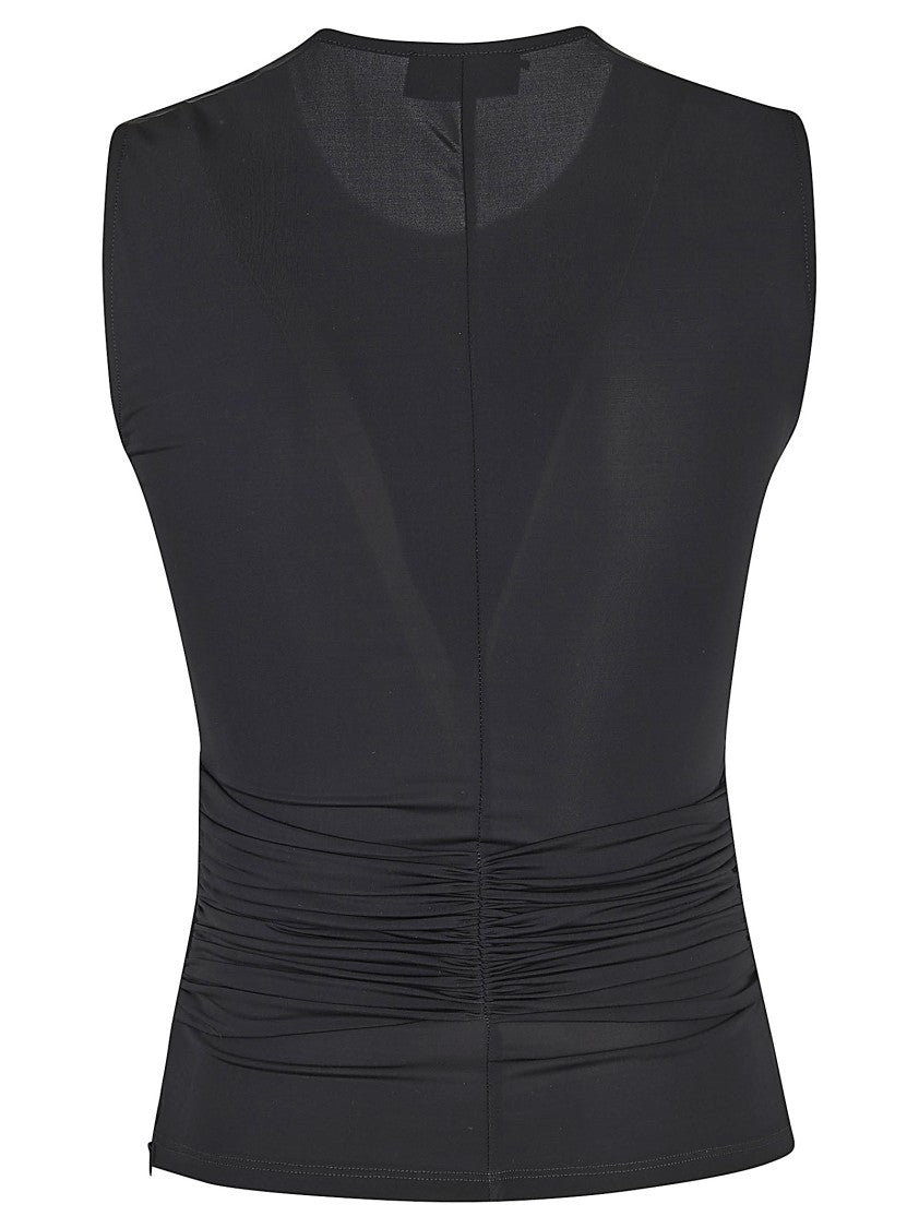 Elisabetta Franchi Fitted Jersey Top With Central Drape And Jeweled Tie