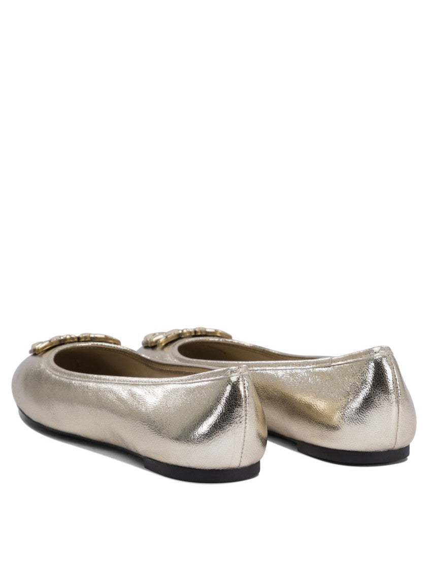 Pinko Metallic Finish Leather Ballerinas